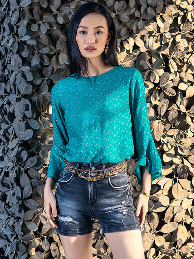 Green Printed Top - Women Tops