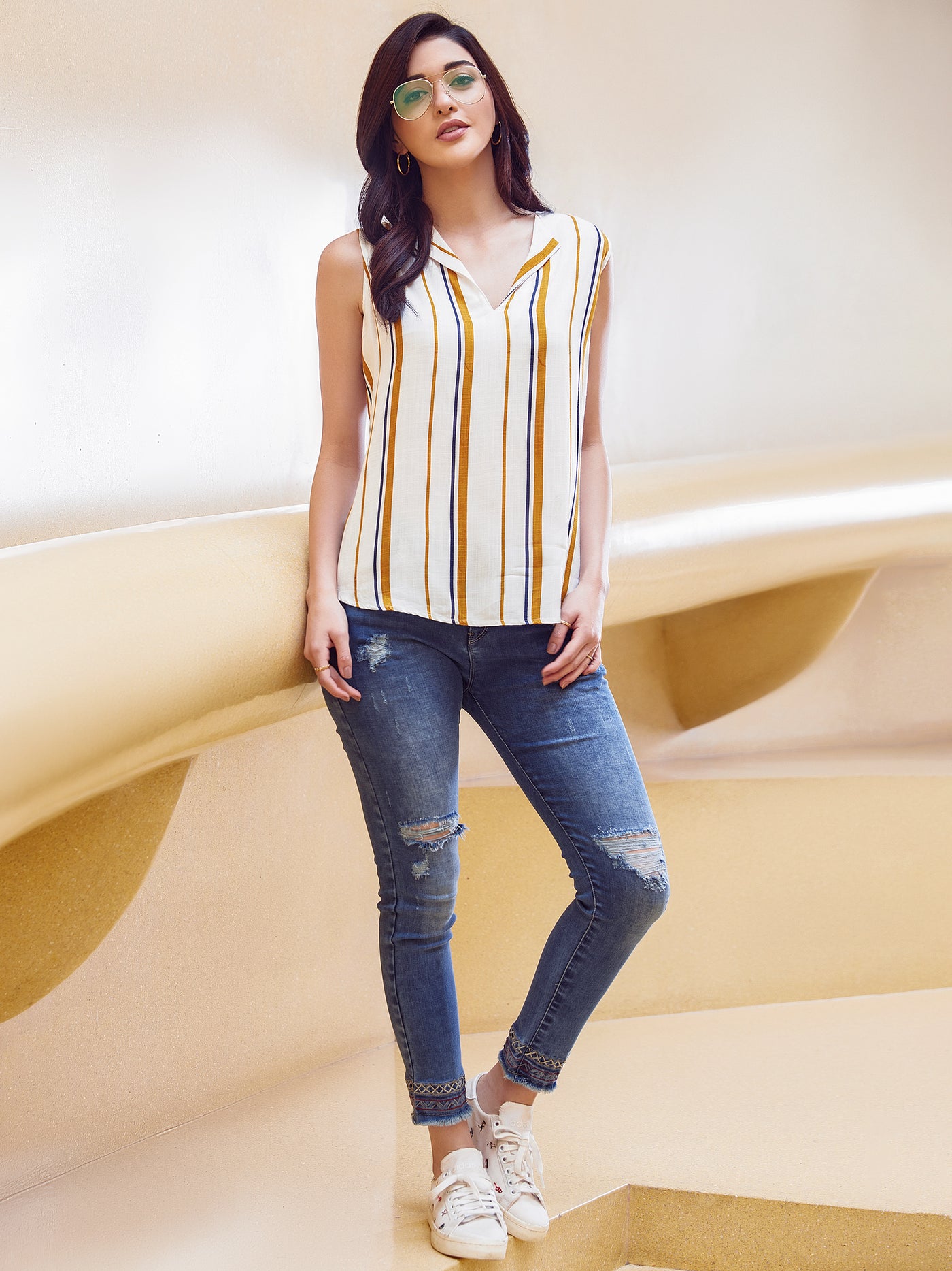 Mustard Striped Top - Women Tops