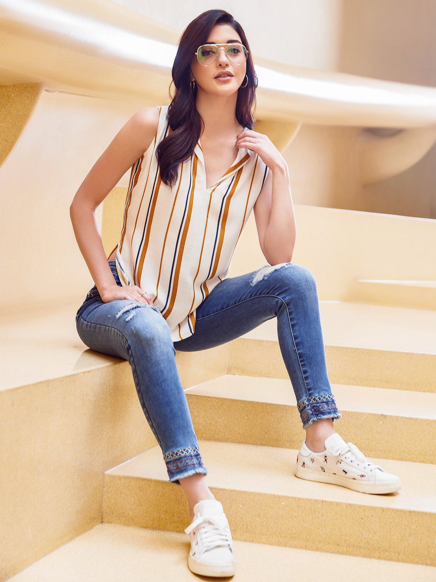 Mustard Striped Top - Women Tops