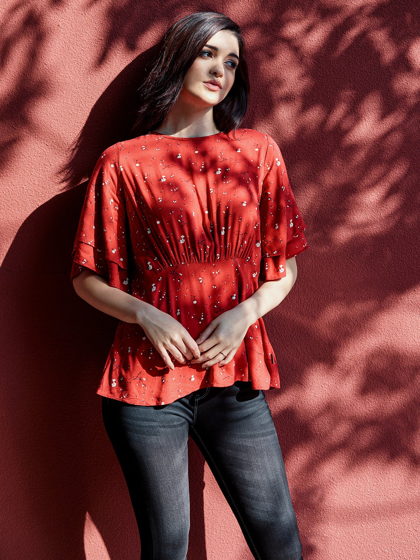 Red Floral Printed Top - Women Tops