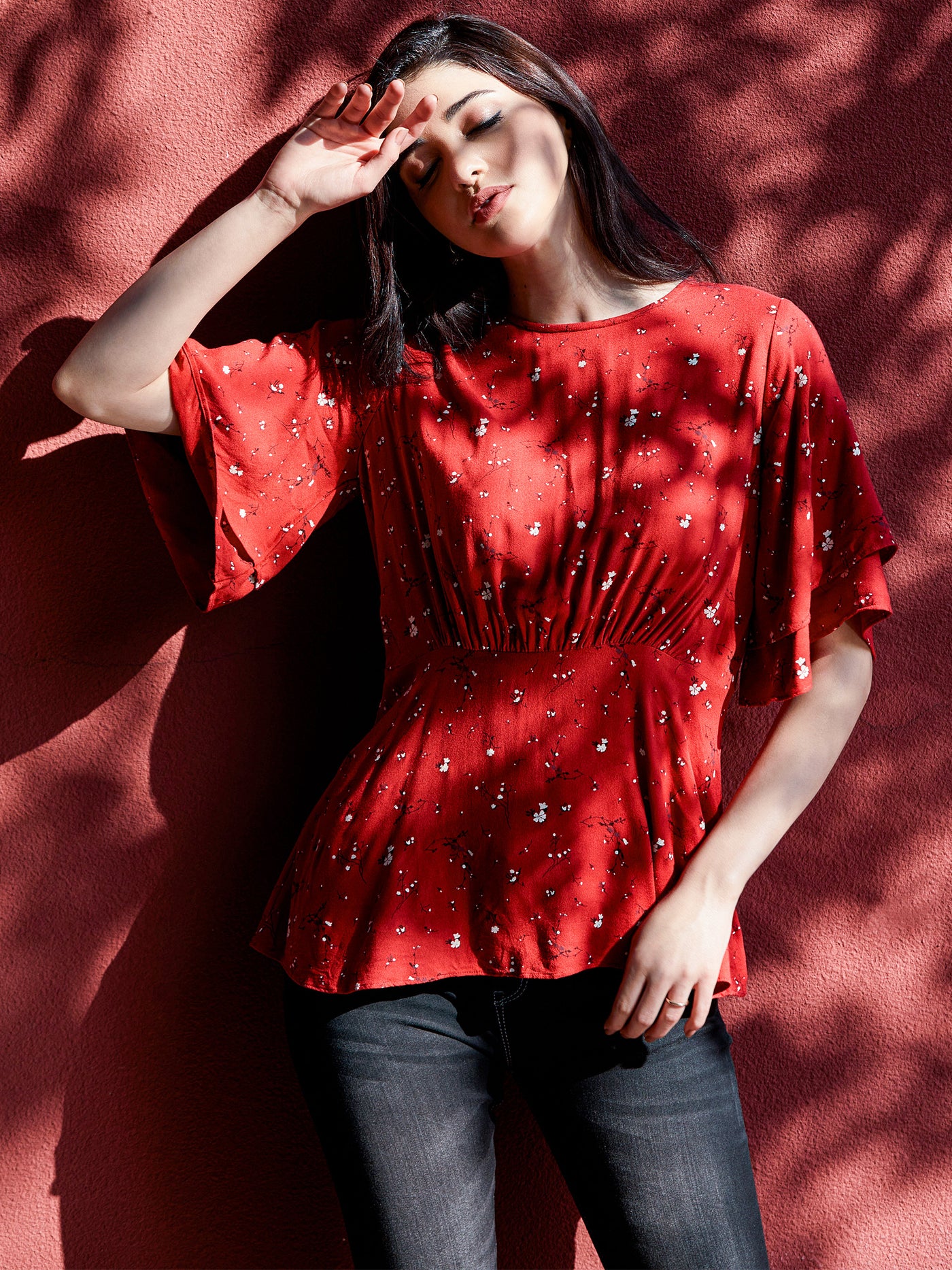 Red Floral Printed Top - Women Tops