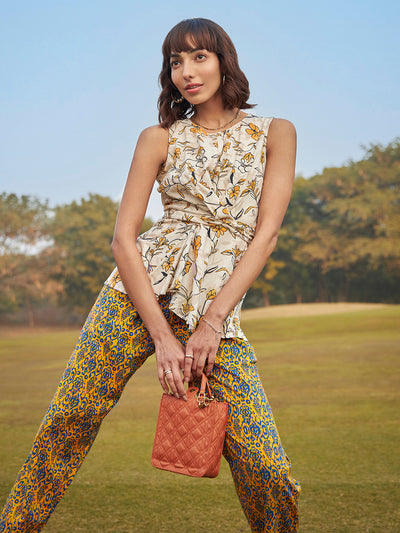 Yellow Floral Printed Knotted Top - Women Tops