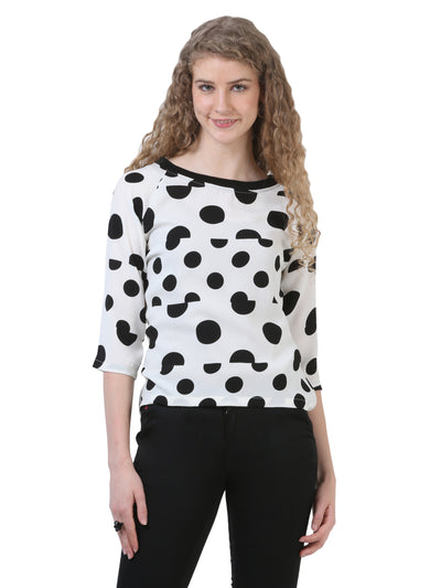 White Polka Dot Round Neck Top - Women Tops