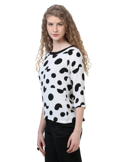 White Polka Dot Round Neck Top - Women Tops