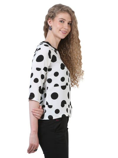 White Polka Dot Round Neck Top - Women Tops