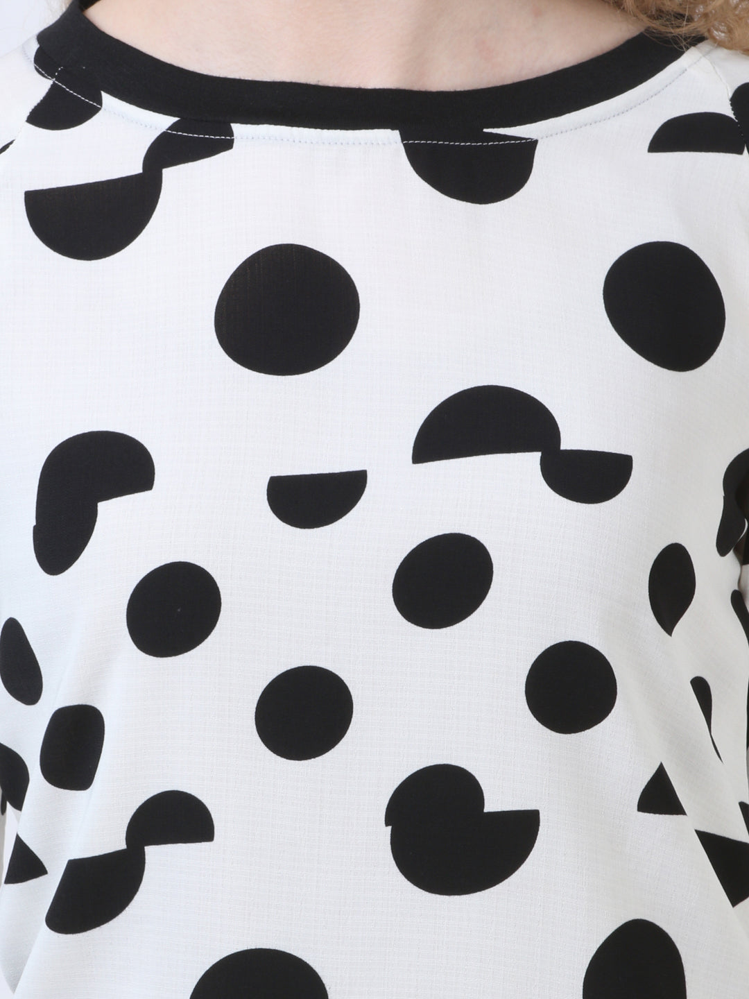 White Polka Dot Round Neck Top - Women Tops