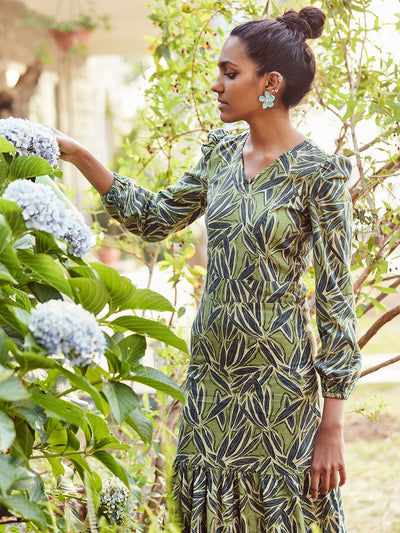 Green Floral Dress-Women Dresses-Crimsoune Club