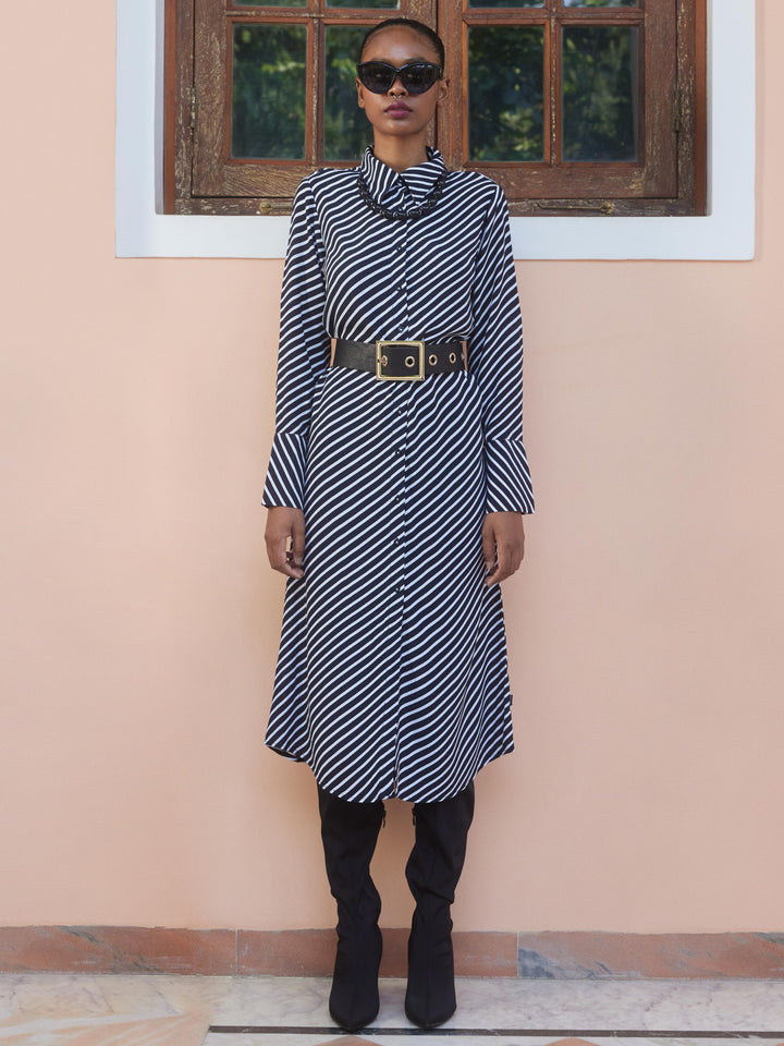  Striped Bell-Sleeved Dress