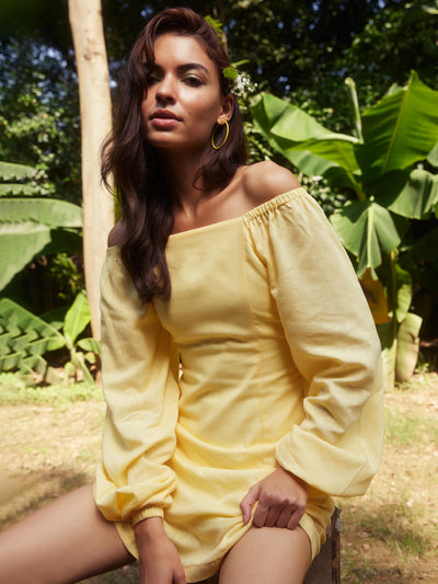  Yellow Off-Shoulder Dress