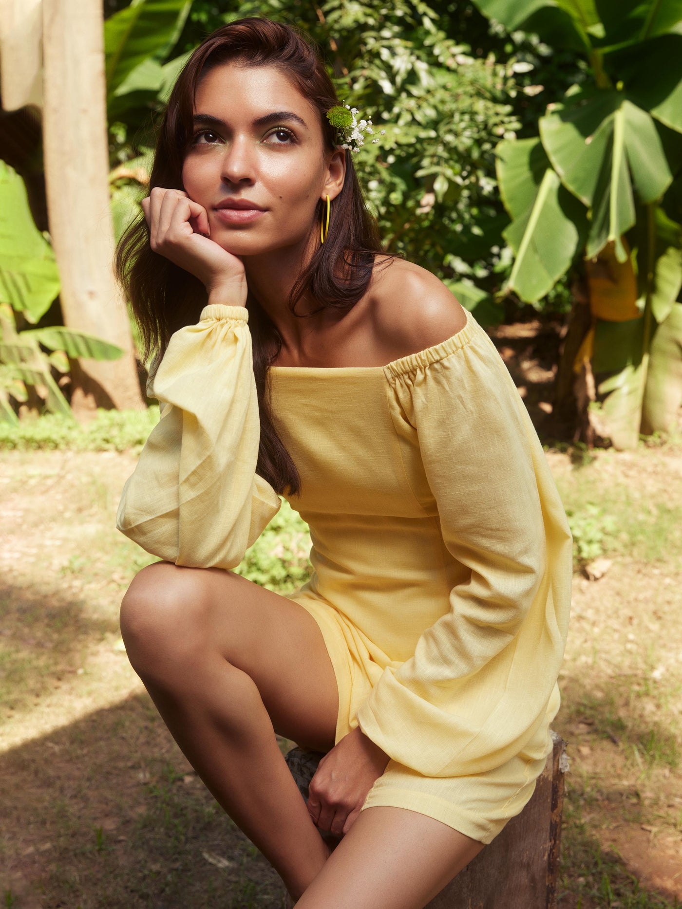  Yellow Off-Shoulder Dress