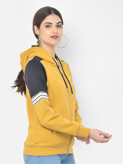 Mustard Colourblocked Hooded Sweatshirt - Women Sweatshirts