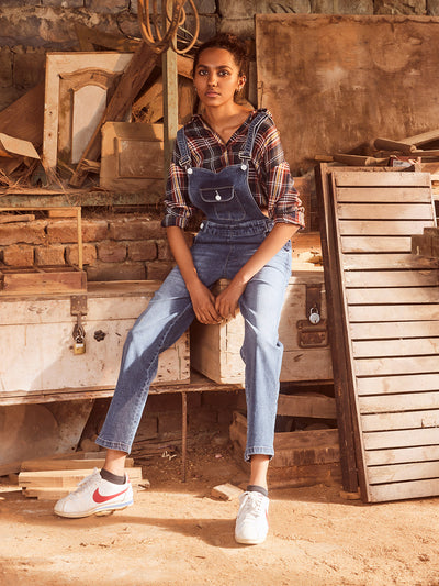 Denim Dungaree-Women Dungarees-Crimsoune Club