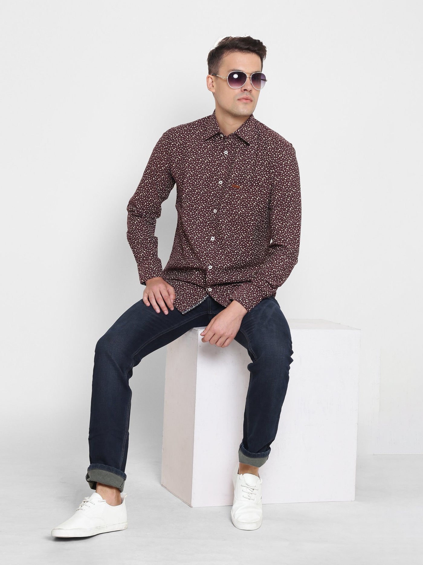 Maroon Printed Cotton Slim Fit shirt - Men Shirts