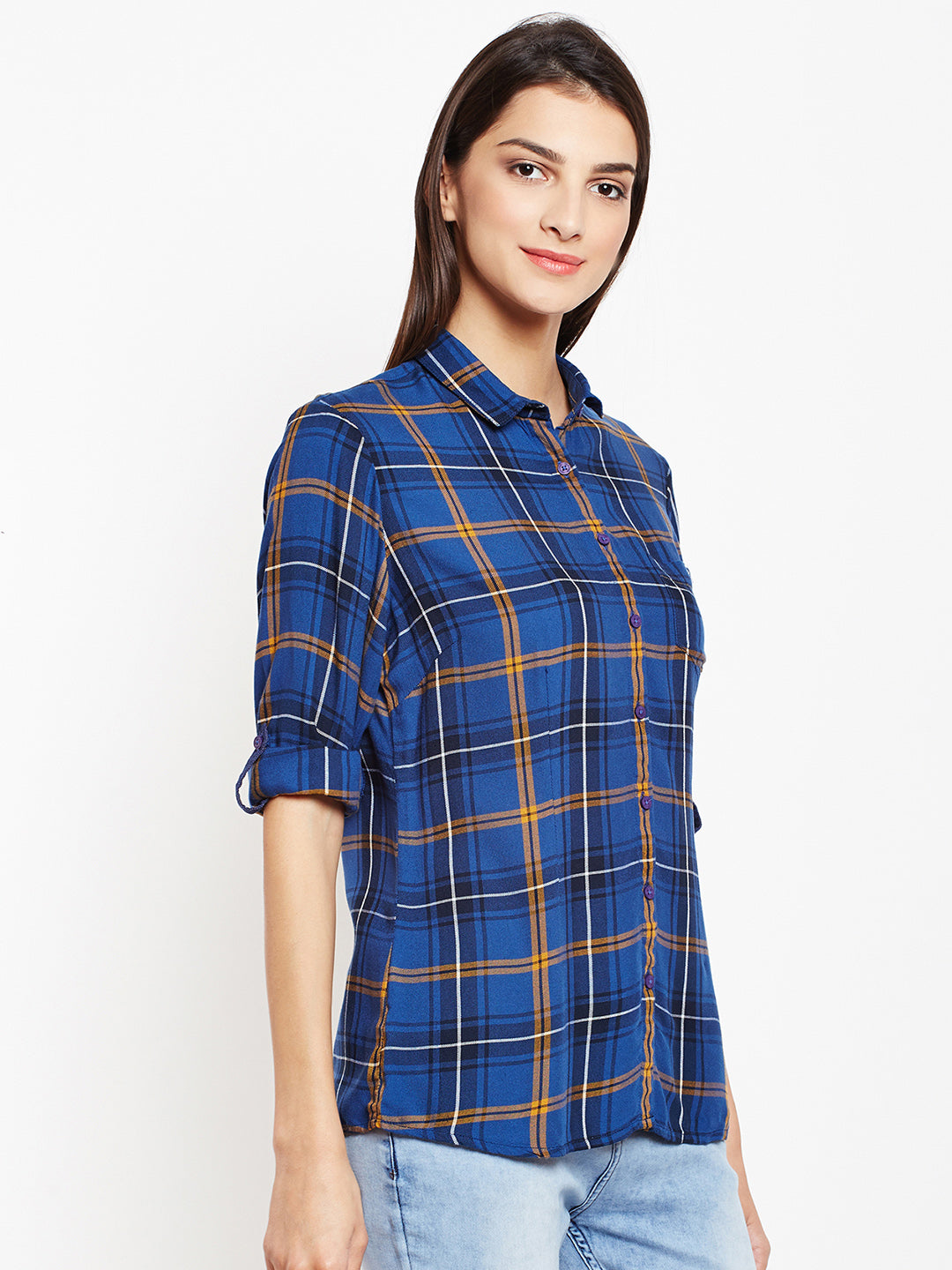 Checked Rollup Sleeves Shirt - Women Shirts