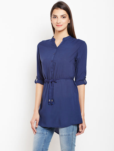 Roll up Sleeves waist Tie-Up Top - Women Tops