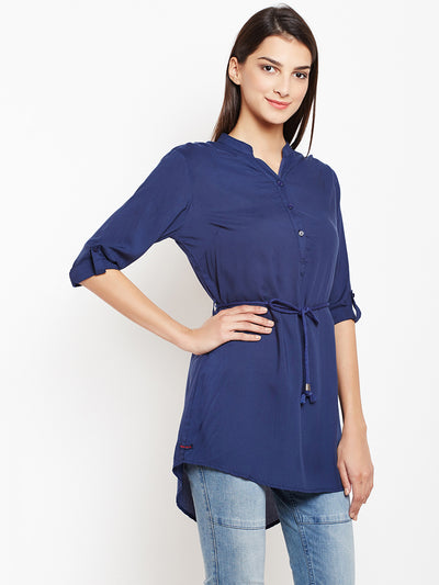 Roll up Sleeves waist Tie-Up Top - Women Tops