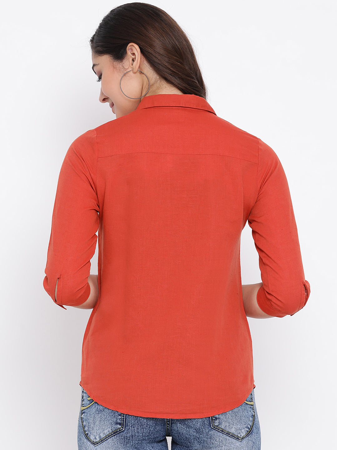 Red Slim Fit Linen Shirt - Women Shirts