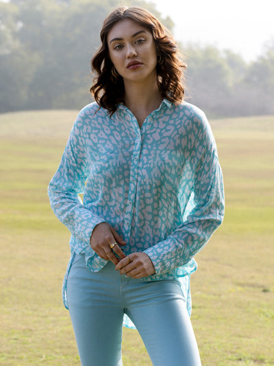 Blue Printed Casual Shirt - Women Shirts