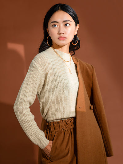 Beige Round Neck Sweater - Women Sweaters