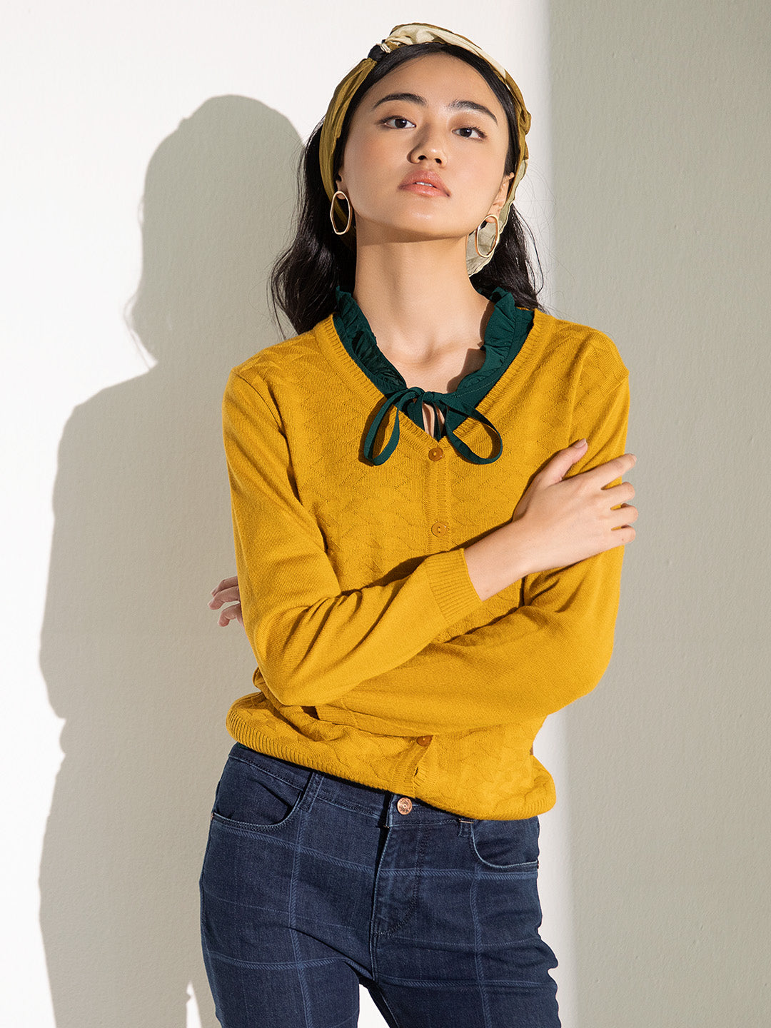 Mustard V-Neck Sweater - Women Sweaters