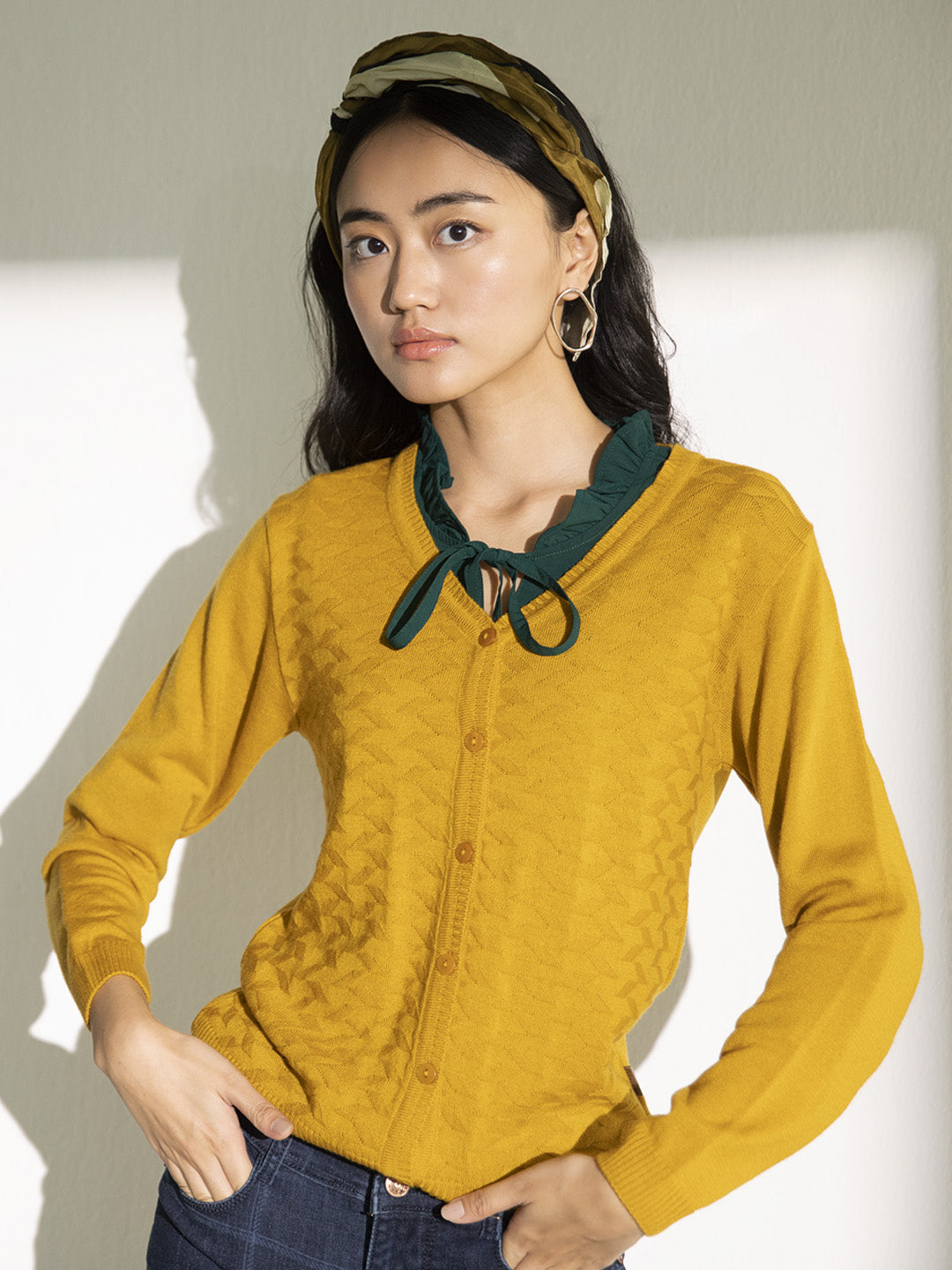 Mustard V-Neck Sweater - Women Sweaters