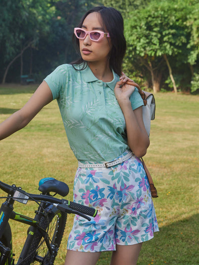  Mint Floral Polo T-Shirt