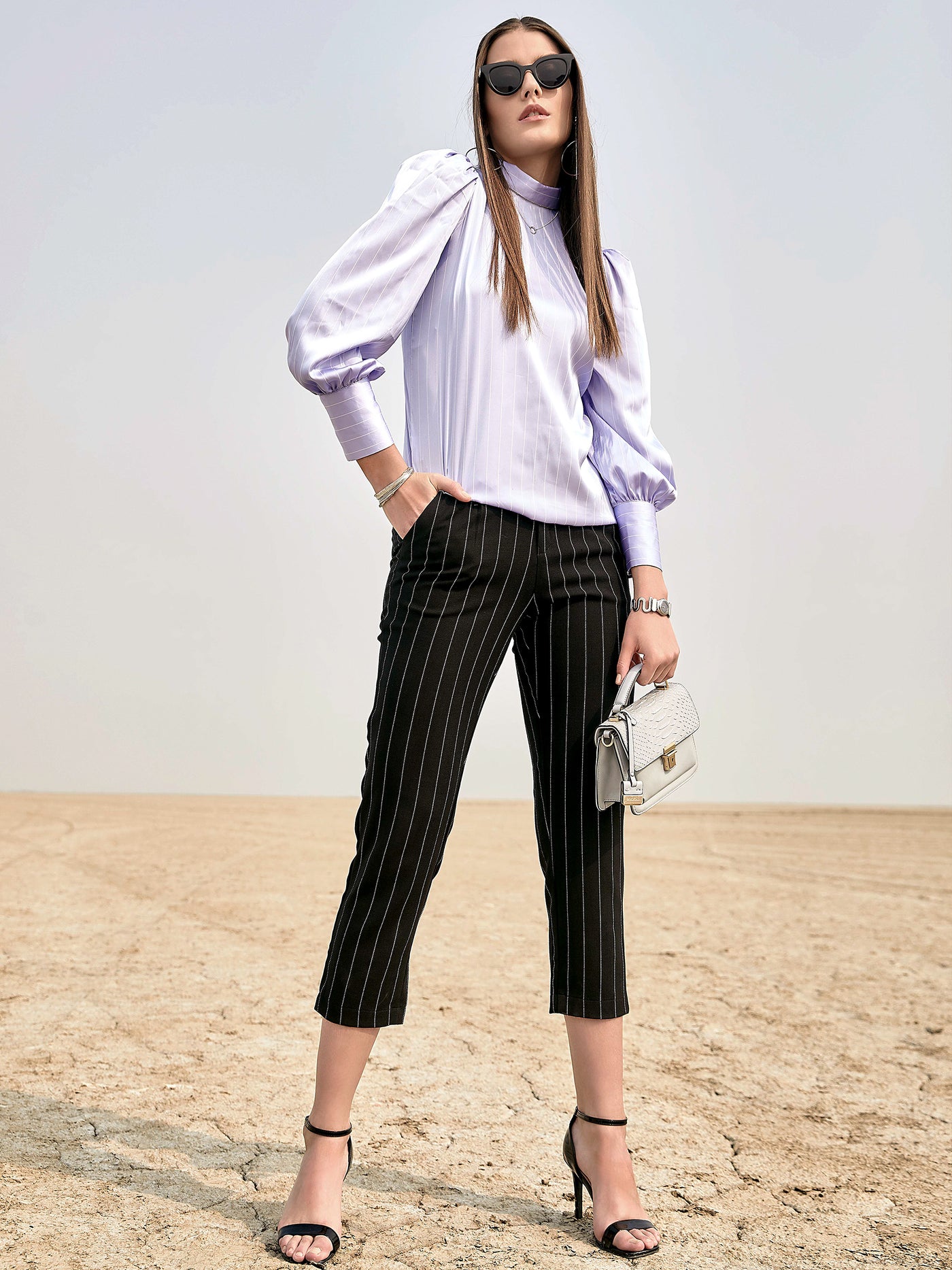 Black Pinstriped Trousers - Women Trousers