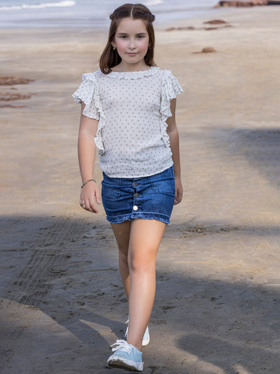 White Printed Flared SleeveTop - Girls Tops