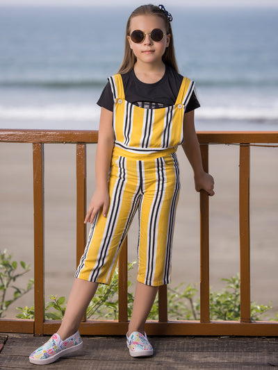 Yellow Striped Shoulder Strap Jumpsuit - Girls Jumpsuit