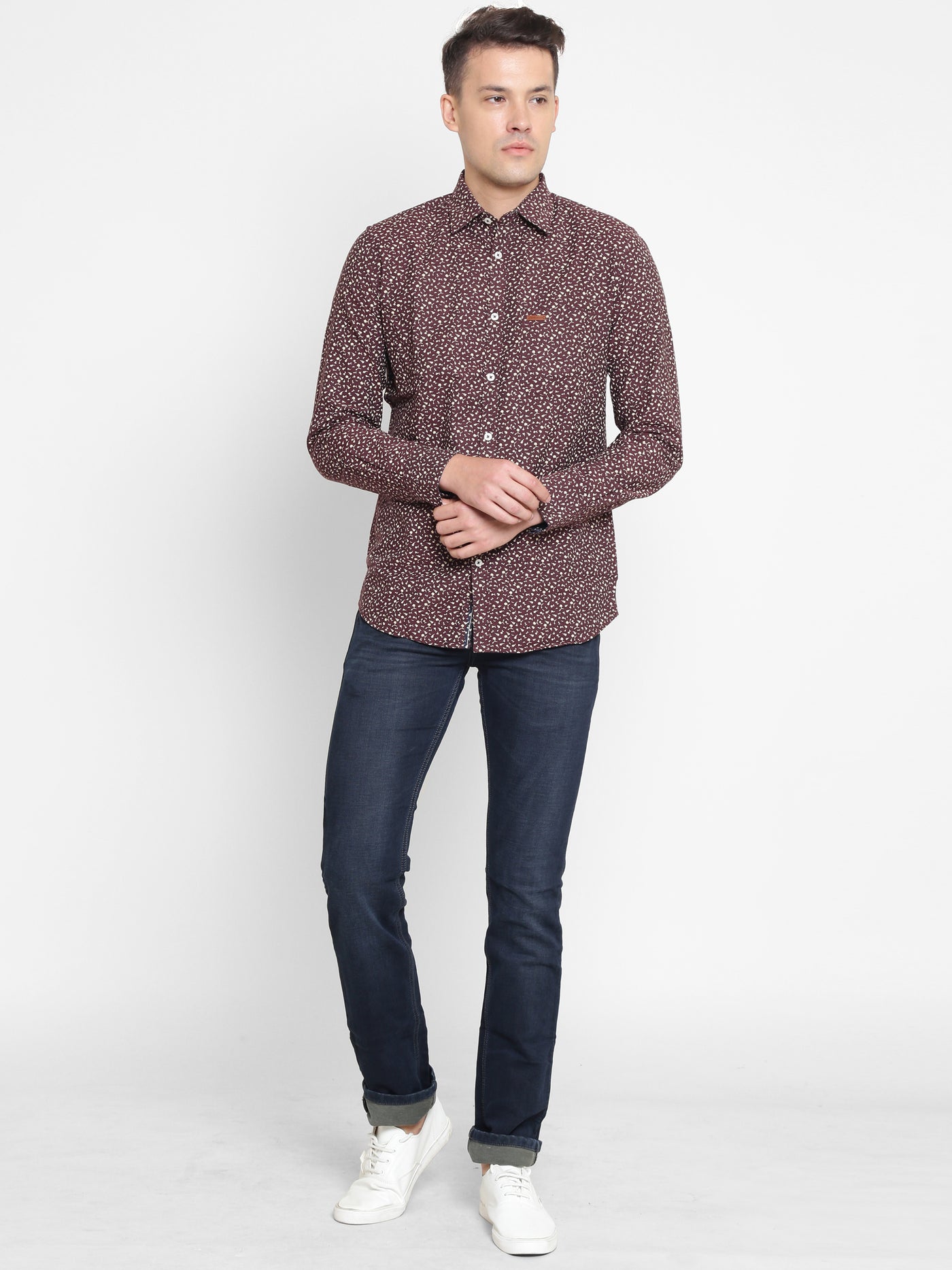 Maroon Printed Cotton Slim Fit shirt - Men Shirts