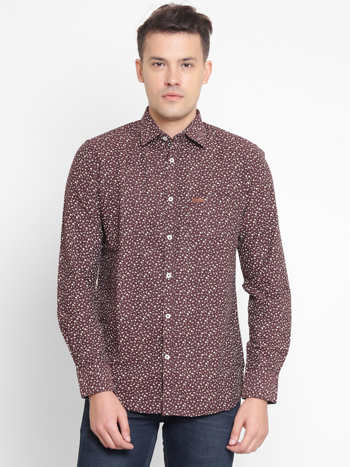 Maroon Printed Cotton Slim Fit shirt - Men Shirts