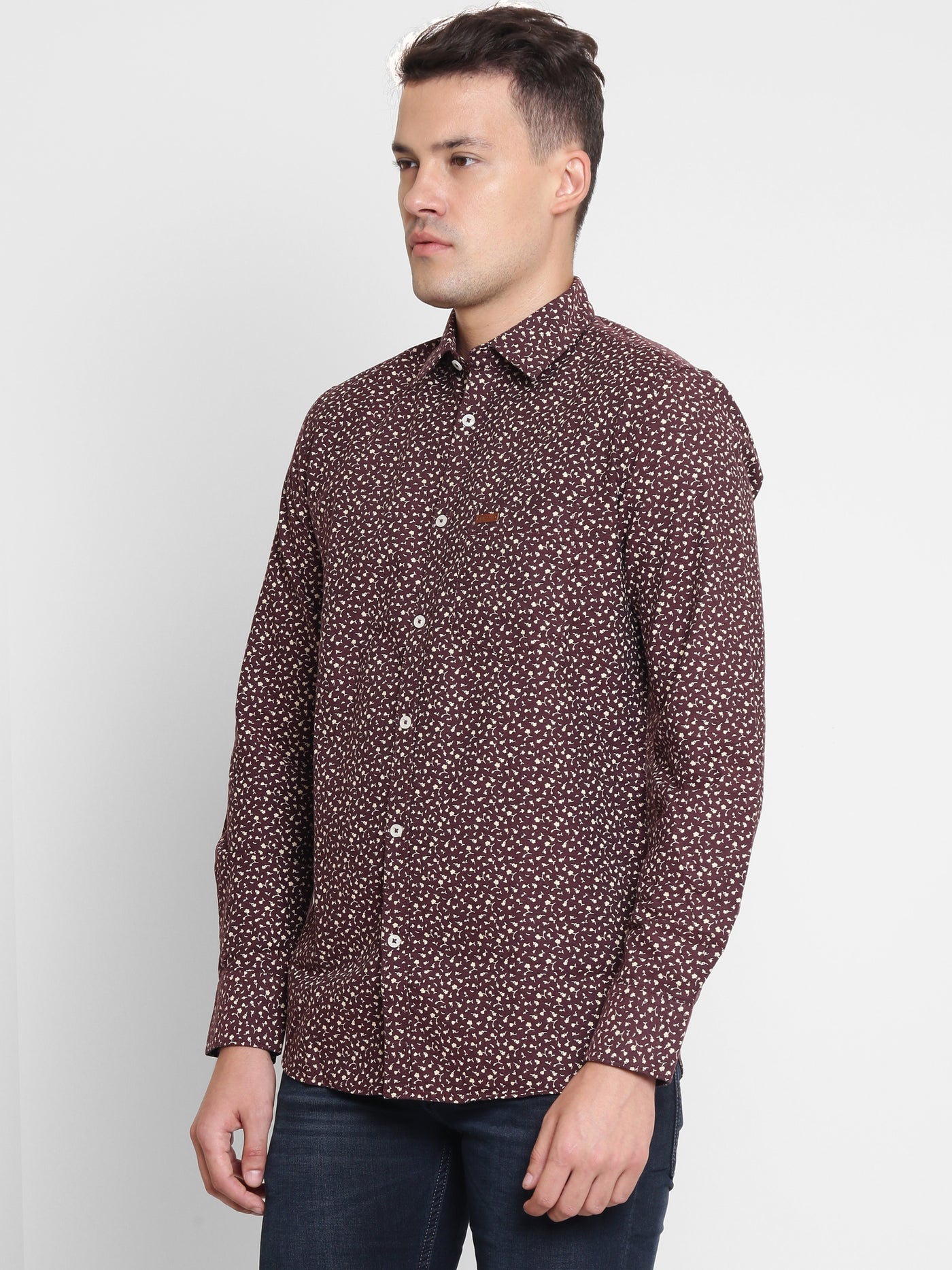 Maroon Printed Cotton Slim Fit shirt - Men Shirts