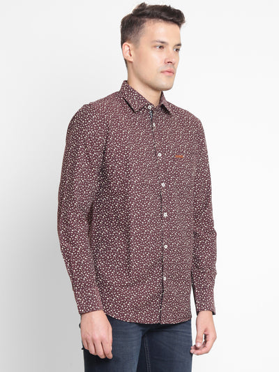 Maroon Printed Cotton Slim Fit shirt - Men Shirts