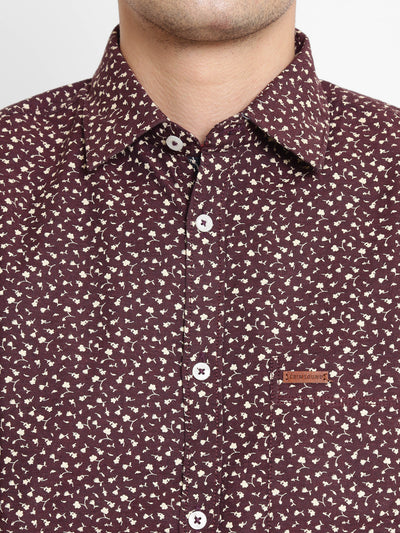 Maroon Printed Cotton Slim Fit shirt - Men Shirts