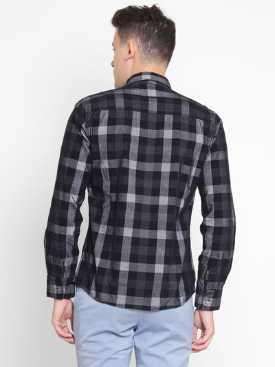 Black Checked Cotton Slim Fit shirt - Men Shirts