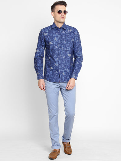 Blue Printed Cotton Slim Fit shirt - Men Shirts