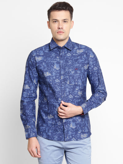 Blue Printed Cotton Slim Fit shirt - Men Shirts