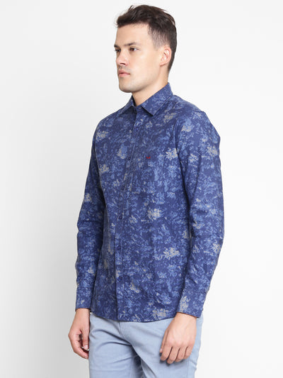 Blue Printed Cotton Slim Fit shirt - Men Shirts