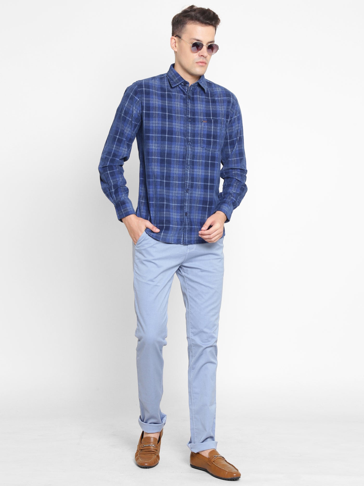 Blue Checked Cotton Slim Fit shirt - Men Shirts