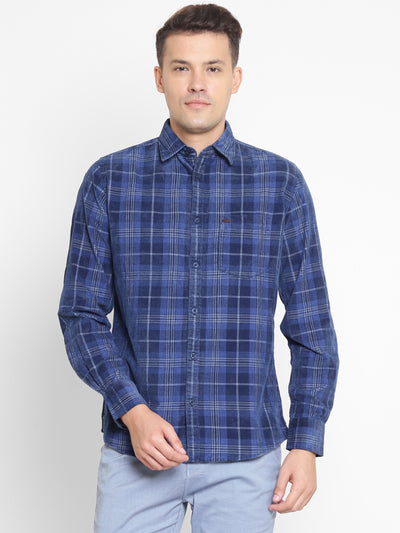 Blue Checked Cotton Slim Fit shirt - Men Shirts