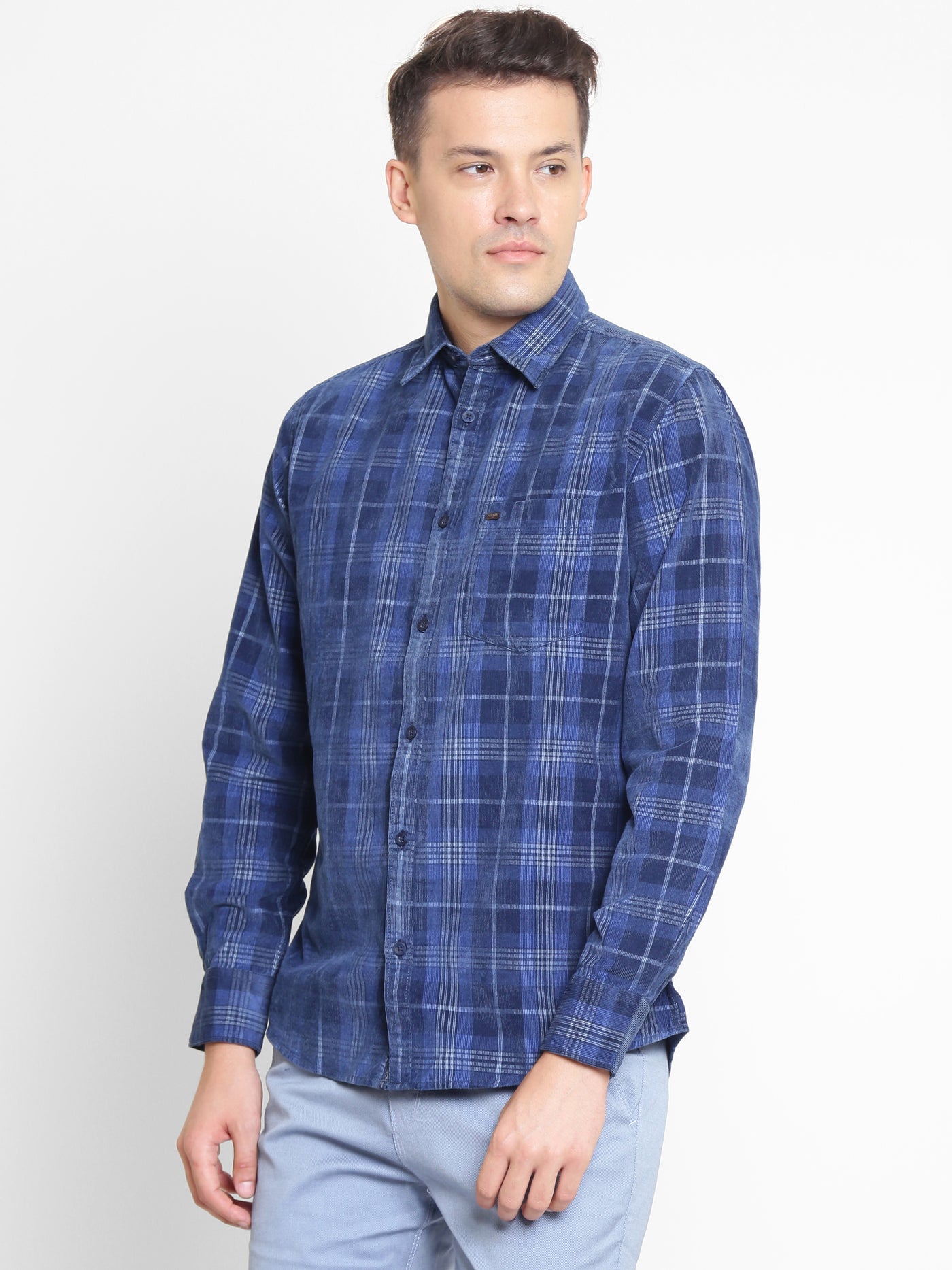 Blue Checked Cotton Slim Fit shirt - Men Shirts