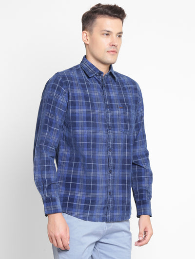 Blue Checked Cotton Slim Fit shirt - Men Shirts