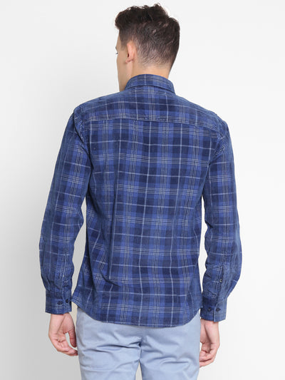 Blue Checked Cotton Slim Fit shirt - Men Shirts