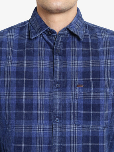 Blue Checked Cotton Slim Fit shirt - Men Shirts