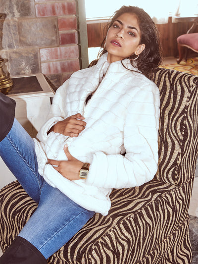 White Faux Fur Jacket-Women Jackets-Crimsoune Club