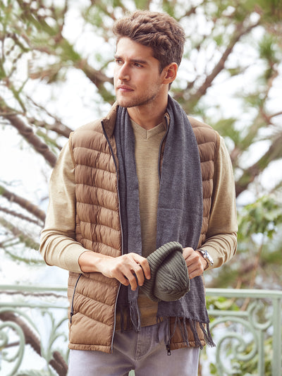 Brown Padded Jacket in Sleeveless Cut-Men Jacket-Crimsoune Club