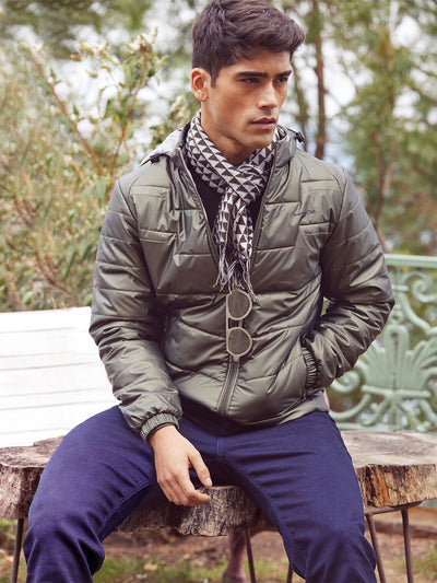 Polished Olive Green Padded Jacket-Men jacket-Crimsoune Club