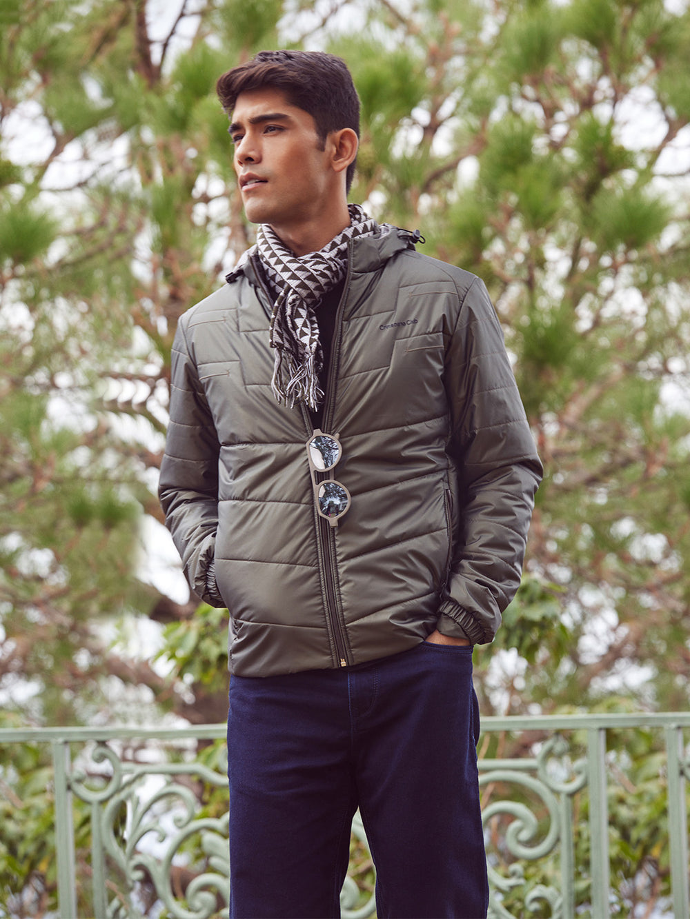 Polished Olive Green Padded Jacket-Men jacket-Crimsoune Club