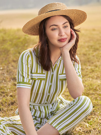 Green Striped Jumpsuit - Women Jumpsuits