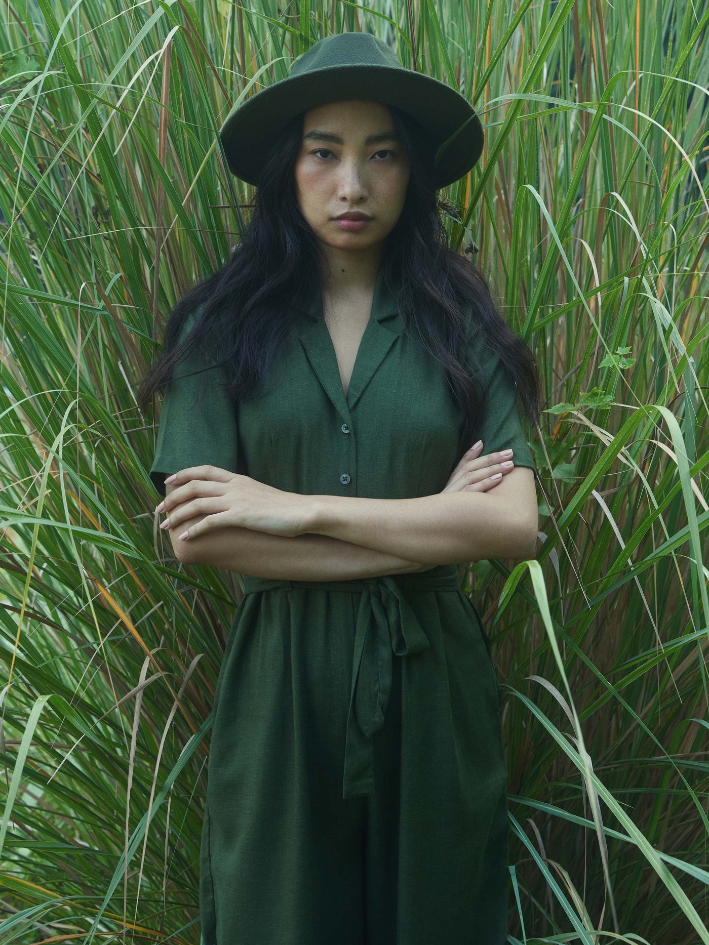  Olive Shirt-Style Jumpsuit